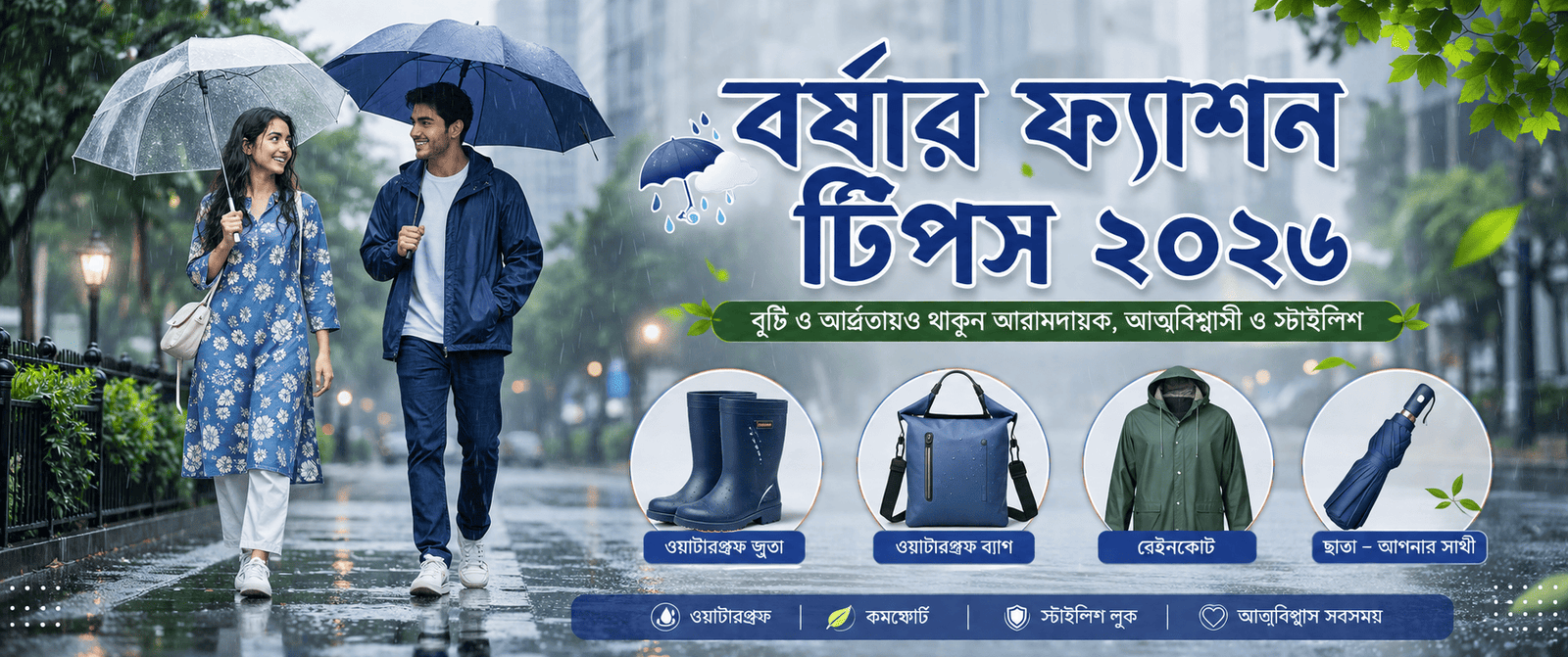 বর্ষার ফ্যাশন টিপস: বৃষ্টি ও আর্দ্রতায় স্টাইল বজায় রাখার সহজ উপায় (২০২৬ গাইড)