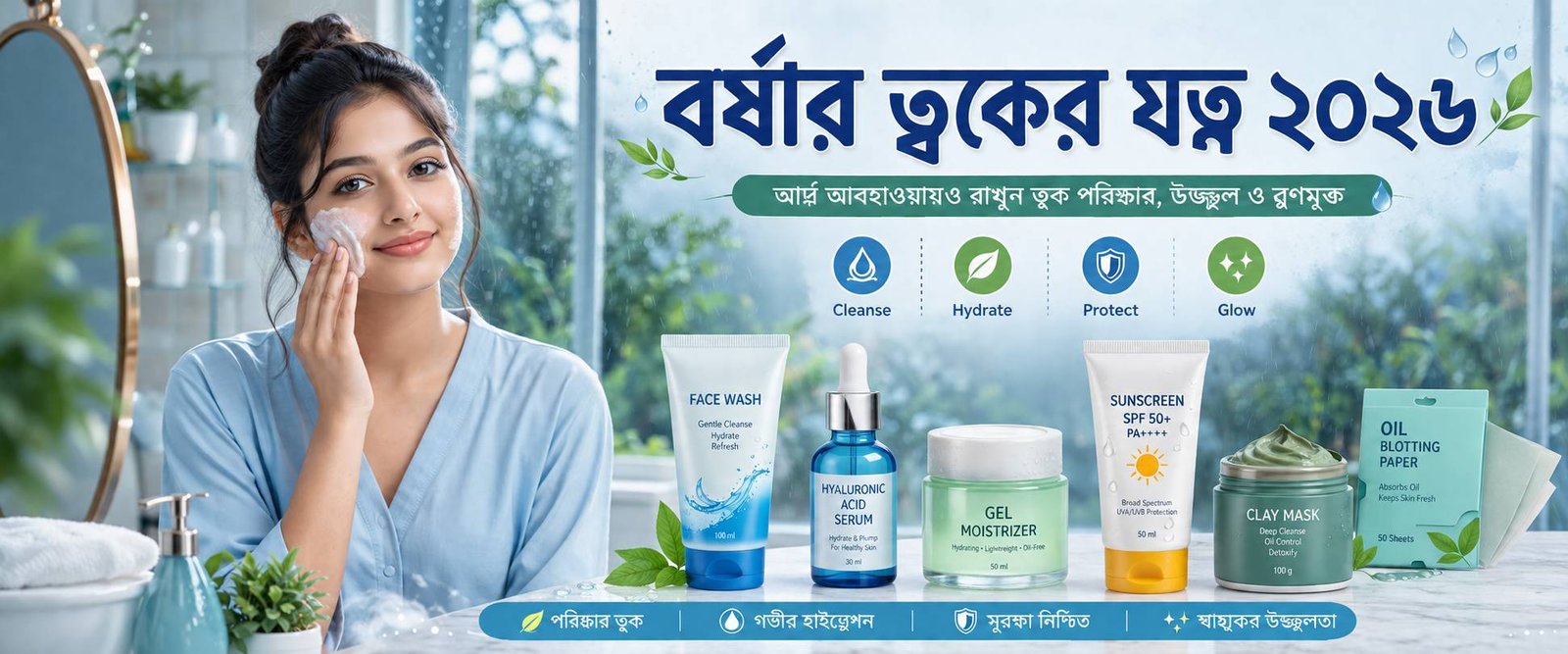 বর্ষার ত্বকের যত্ন: আর্দ্র আবহাওয়ায় স্বাস্থ্যকর ও উজ্জ্বল ত্বকের জন্য সম্পূর্ণ স্কিনকেয়ার গাইড (২০২৬)