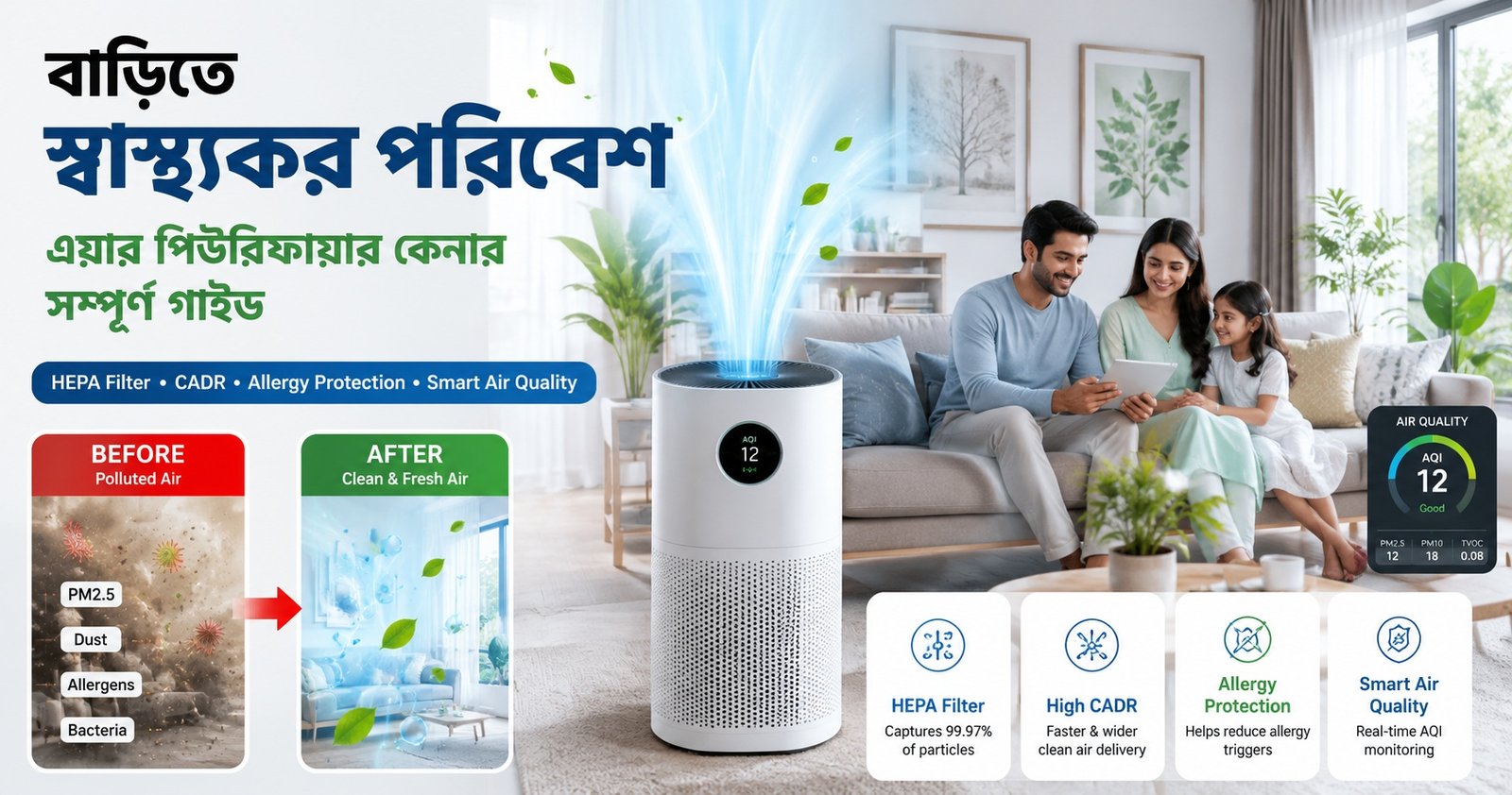 এয়ার পিউরিফায়ার ও ইনডোর এয়ার কোয়ালিটি গাইড (বাংলাদেশ ২০২৬)