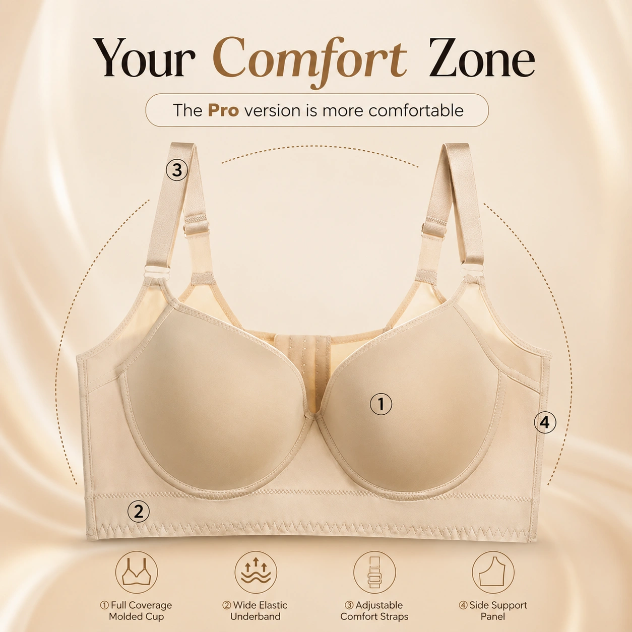 Women’s Plus Size 3/4 Cup Deep V Push-Up Underwire Bra – Seamless Lift & Support Bra