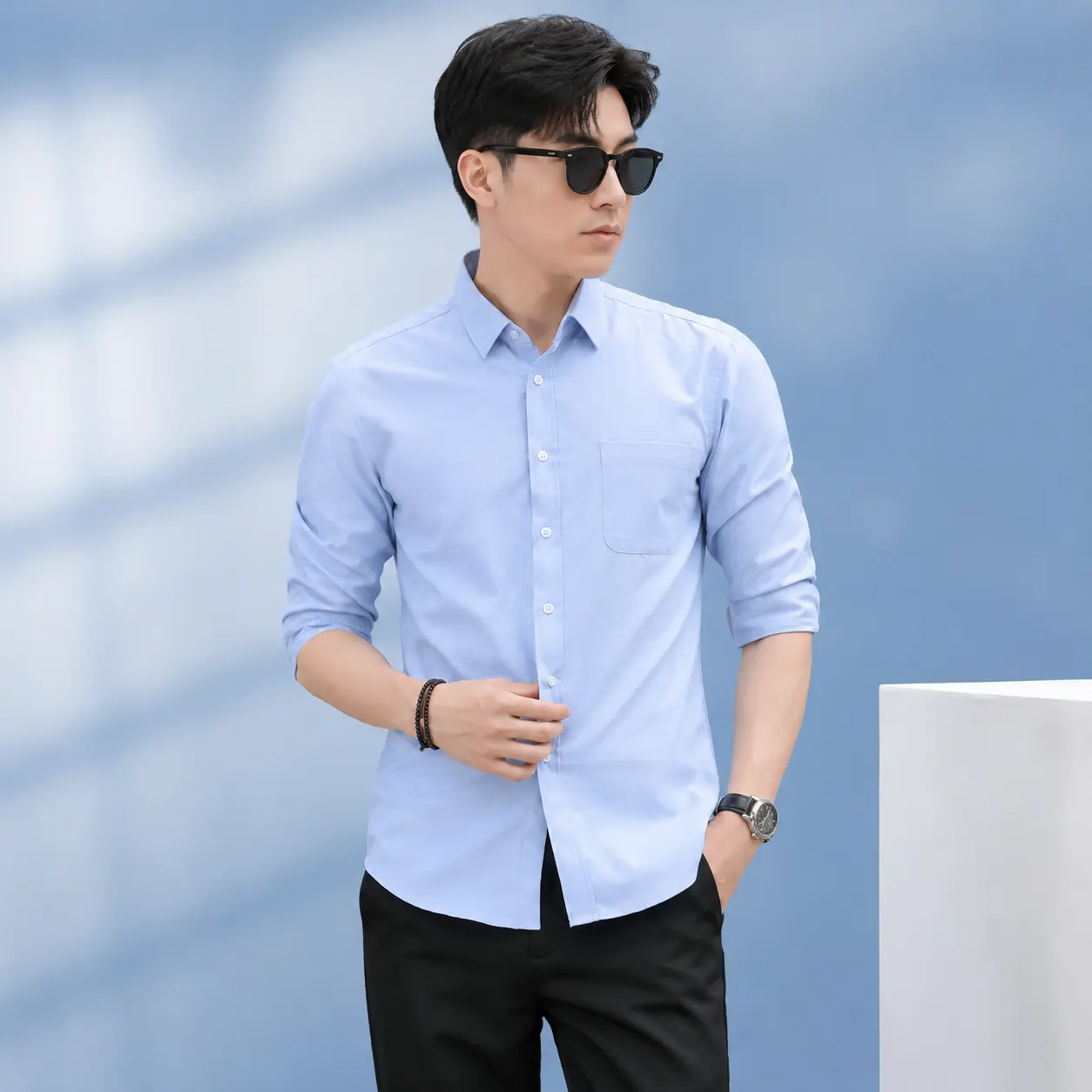 Men's Premium Sky Blue Cotton Formal Shirt
