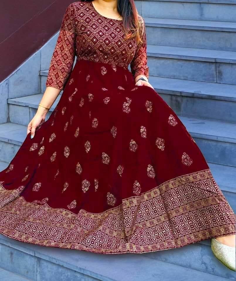 Premium Linen Cotton Printed Flared Gown